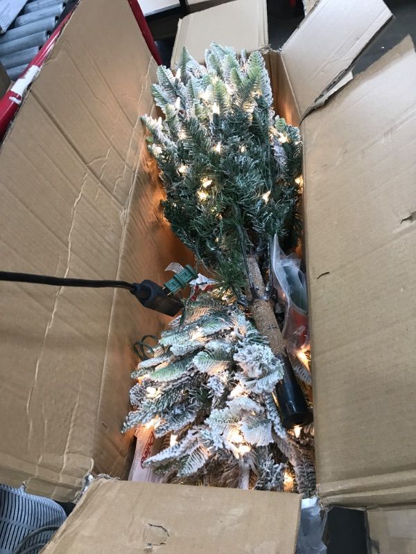 Photo 2 of *BROKEN*Puleo International 4.5 Foot Pre-Lit Flocked Aspen Fir Artificial Christmas Tree with 250 UL-Listed Clear Lights 4.5' Flocked Aspen Fir with 250 Clear Lights