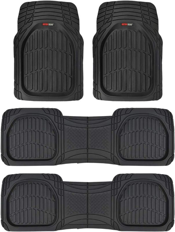 Photo 1 of Black Rubber Car Floor Mats for 3 Row Vehicles, Front & Rear 2nd Row Deep Dish All Weather Automotive Heavy Duty Trim to Fit, Automotive Liners for Cars Truck Van SUV