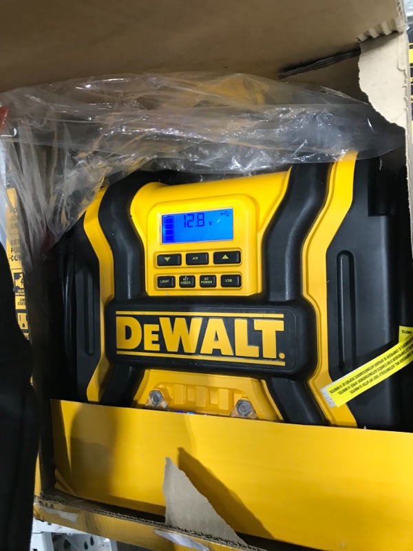 Photo 1 of DEWALT DXAEPS14 1600 Peak Battery Amp 12V Automotive Jump Starter/Power Station with 500 Watt AC Power Inverter, 120 PSI Digital Compressor, and USB Power , Yellow