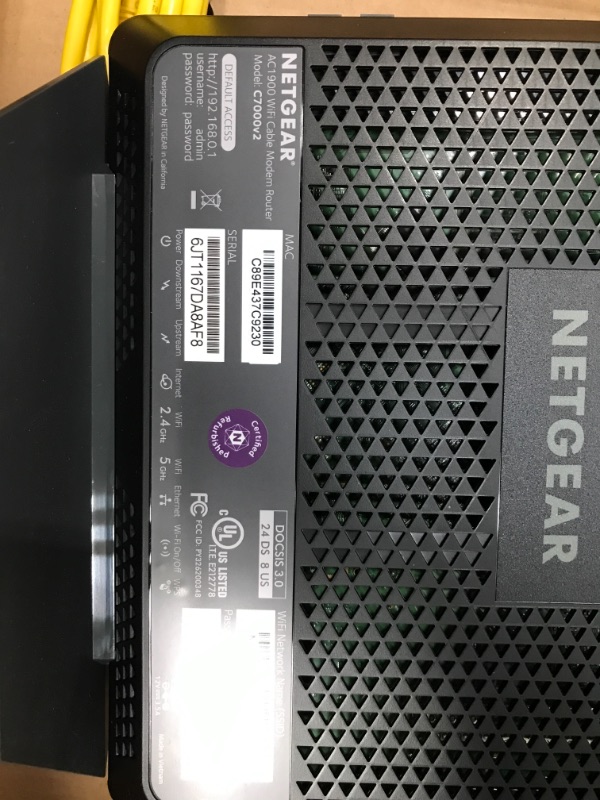 Photo 2 of NETGEAR Nighthawk Cable Modem WiFi Router Combo C7000-Compatible with Cable Providers Including Xfinity by Comcast, Spectrum, Cox for Cable Plans Up to 600Mbps | AC1900 WiFi Speed | DOCSIS 3.0
