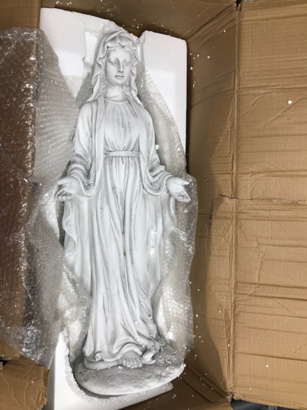 Photo 1 of Design Toscano LY712152 The Sacred Heart of Jesus Spiritual Garden Statue, 7.5" D x 10.5" W x 22" H, Antique Stone Antique Stone 7.5"D x 10.5"W x 22"H