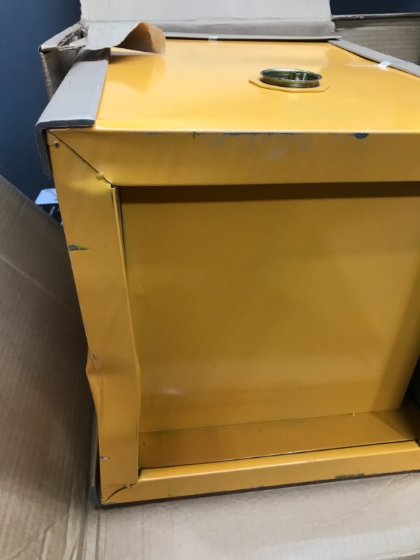 Photo 3 of **DAMAGED** 12 Gallon Safety Cabinet for Flammable Liquids Single door and Manual Close Yellow Hazardous Storage
