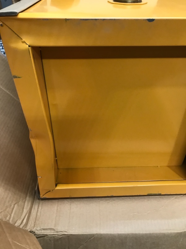 Photo 4 of **DAMAGED** 12 Gallon Safety Cabinet for Flammable Liquids Single door and Manual Close Yellow Hazardous Storage
