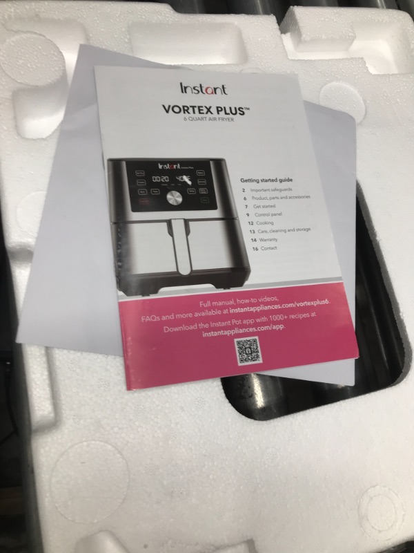 Photo 3 of **DAMAGED** Instant Vortex Plus Air Fryer Oven, 6 Quart, From the Makers of Instant Pot, 6-in-1, Broil, Roast, Dehydrate, Bake, Non-stick and Dishwasher-Safe Basket, App With Over 100 Recipes, Stainless Steel 6QT Vortex Plus