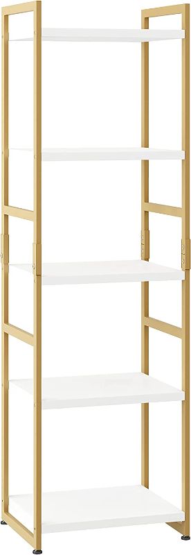 Photo 1 of 5 Tier Shelf Organizer, Open Display Storage Bookshelf Corner Plant Flower Stand for Home Office, White/Gold
