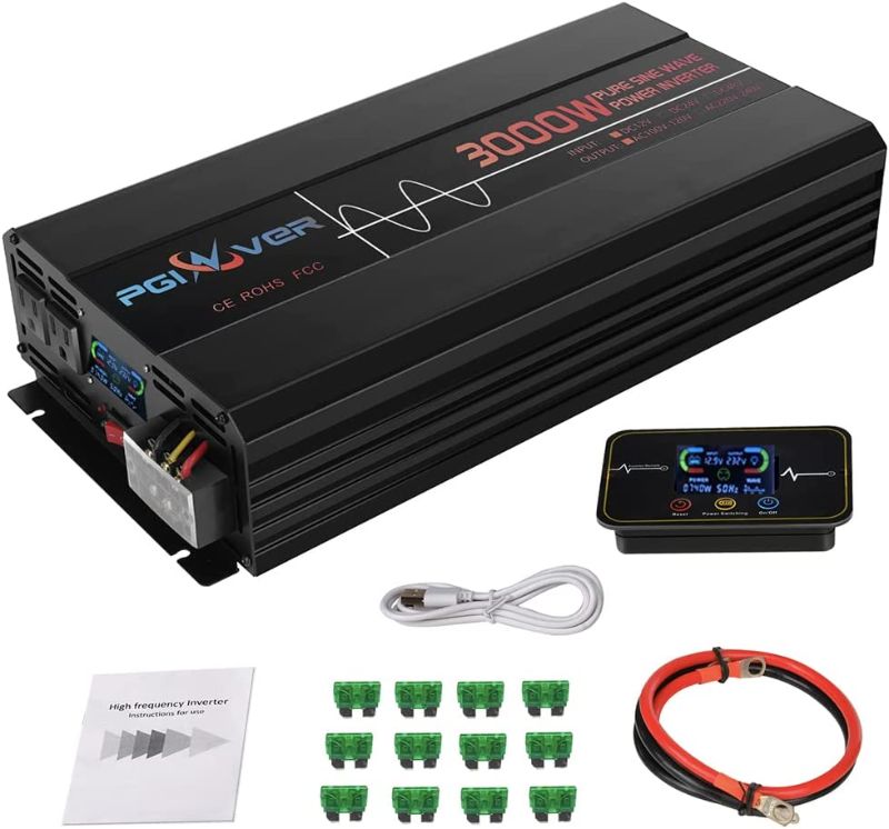 Photo 1 of **MISSING PARTS** 3000 Watts Power Inverter, Pure Sine Wave 12V to 120V Car Inverter with Remote Control, DC to AC Power Converter with 3 120V AC Outlets/1 USB Port/LCD Display, Car/Truck/RV/Solar Inverter 3000W/6000W
