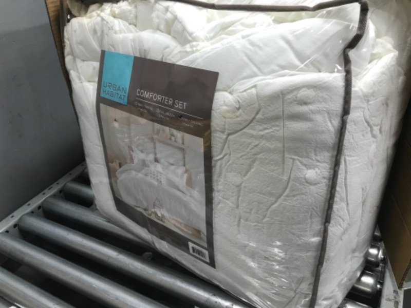 Photo 4 of **DAMAGED**Urban Habitat Cotton Comforter Set - Jacquard Tufts Pompom Design All Season Bedding, Matching Shams, Decorative Pillows, King/California King (104 in x 92 in), Ivory 7 Piece Ivory King/California King (104 in x 92 in)