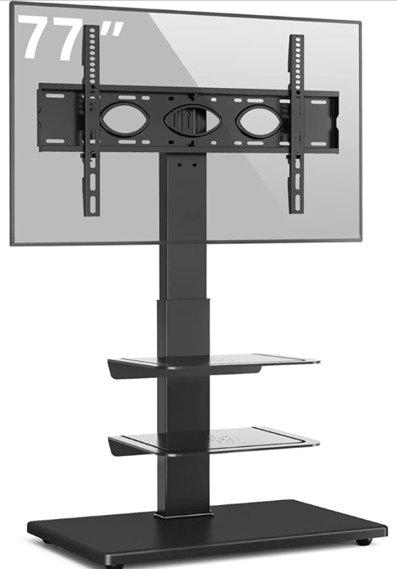 Photo 1 of incomplete** Rfiver Swivel Floor TV Stand with Mount, Wood Base and 2 Flexible Media Shelves for 40 43 49 50 55 60 65 70 75 77 Inch Flat Screens/Curved TVs, Height Adjustable Corner TV Stand for Bedroom and Office