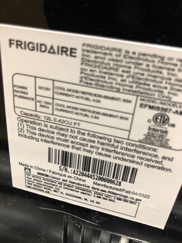 Photo 2 of *** TESTED*** FRIGIDAIRE EFMIS567_AMZ 18 Can OR 4 Wine Bottle Retro Beverage Fridge, Temperature Control, Thermoelectric, FreonFree, Stainless