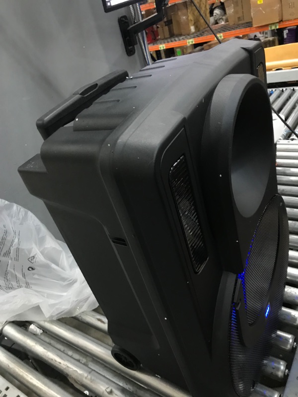 Photo 5 of 15’' Portable PA Speaker System - Wireless BT Streaming PA & Karaoke Party Audio Speaker, Two Wireless Mic, Wired Microphone, Tablet Stand, Flashing
