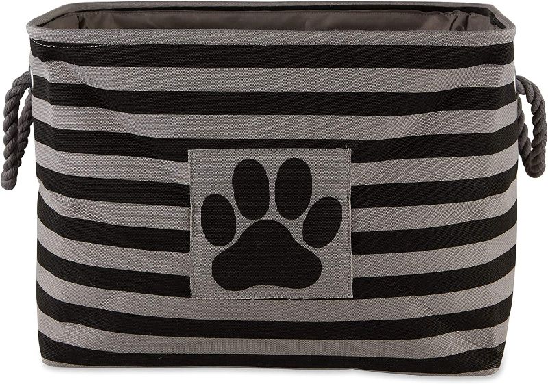 Photo 1 of Design Imports CAMZ12492 16 X 10 X 12 in. Bone Dry Polyester Rectangle Pet Bin - Stripe with Paw Patch, Black - Medium
