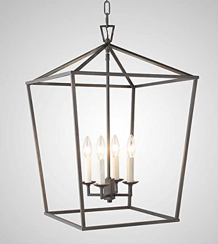 Photo 1 of ANJIADENGSHI Lantern Pendant Light Lantern Iron Cage 1 E26 Bulbs Lantern Chandelier for Dining Room Kitchen, ?12.6"L x 12.6"W x 18.1"H
