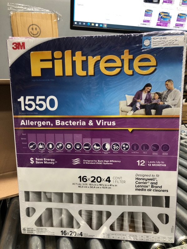 Photo 2 of 3M Filtrete 1550 Allergen, Bacteria & Virus 16x20x4 Single Filter
