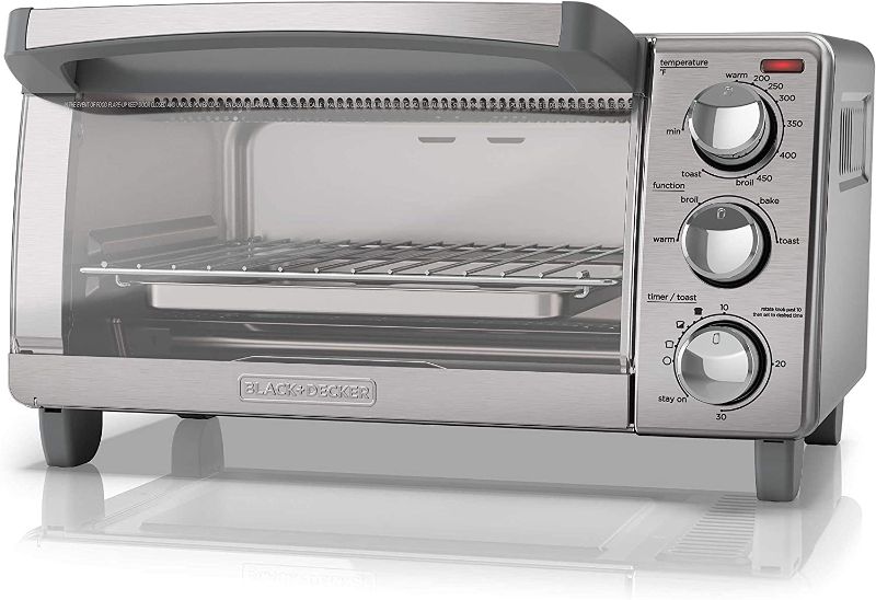 Photo 1 of BLACK+DECKER 4-Slice Toaster Oven with Natural Convection, Stainless Steel, TO1760SS