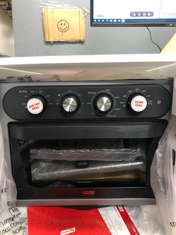 Photo 2 of Dash Chef Series 7 in 1 Convection Toaster Oven Cooker, Rotisserie + Electric Air Fryer with Non-stick Fry Basket, Baking Pan & Rack, Skewers, Drip Tray & Recipe Book, 23L, Graphite