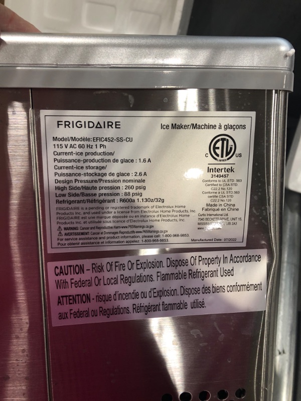 Photo 3 of Frigidaire 40 lbs Countertop Clear Square Ice Maker - Stainless Steel