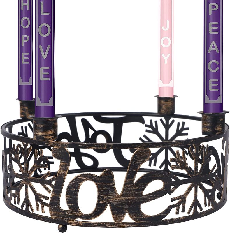 Photo 1 of Adroiteet Christmas Advent Wreath Candle Holder, 9.8" Peace Love Hope Joy Advent Ring Candle Holder Christmas Centerpiece Decorations Holidays Home Decor
