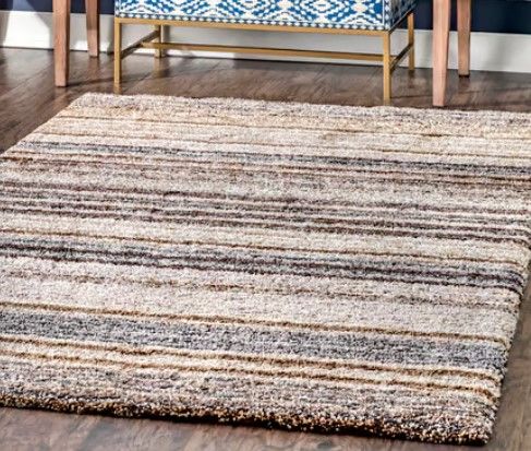 Photo 1 of 5'x8' Beige Striped Shaggy 5' x 8' Area Rug
