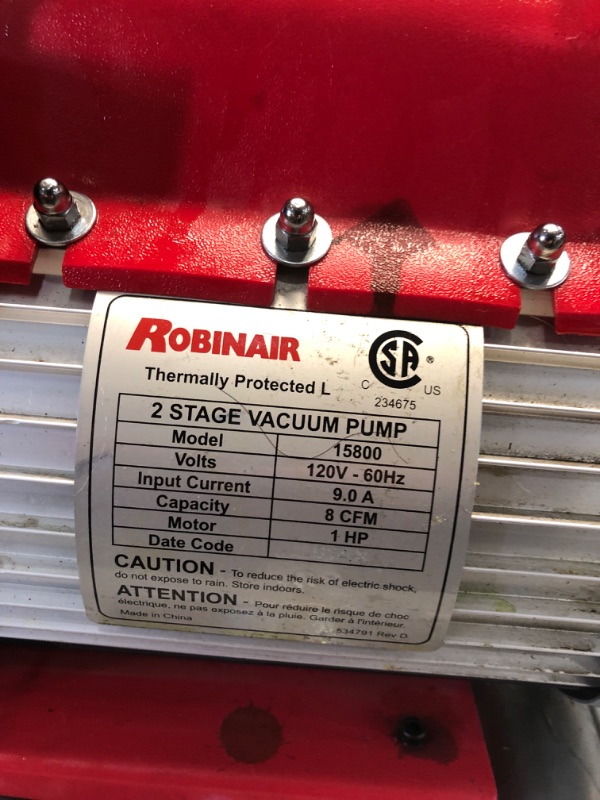 Photo 3 of **TRIPS THE BREAK** ** MISSING OIL CAP **  Robinair 8 Cfm/2 Stage Vacuum Pump