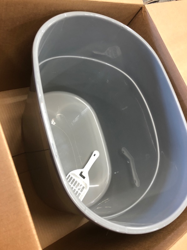 Photo 2 of **MISSING LID** IRIS USA Top Entry Cat Litter Box with Cat Litter Scoop Oval - Gray/White