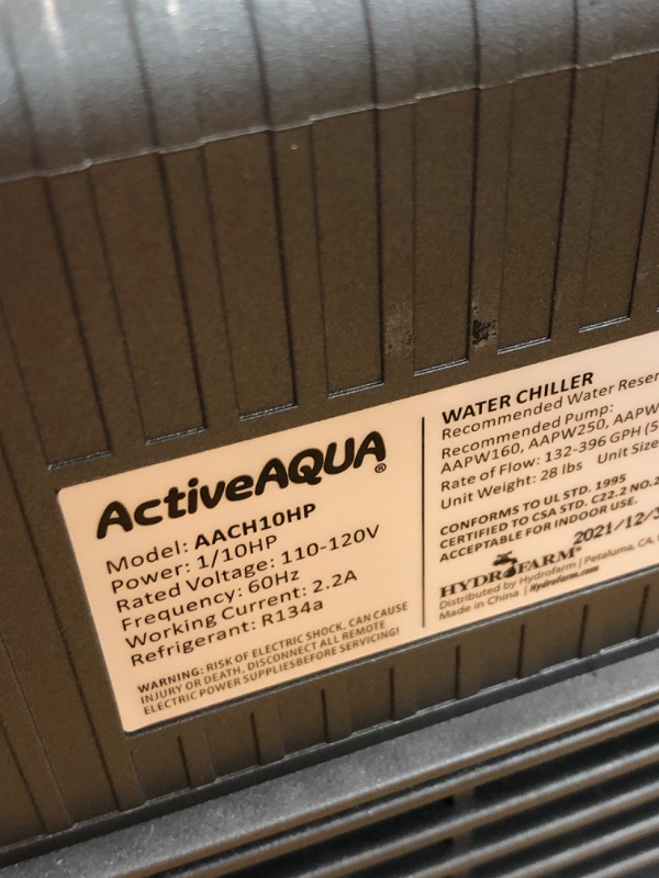 Photo 4 of Active Aqua AACH10HP Water Chiller Cooling System, 1/10 HP, Rated per hour: 1,020 BTU, User-Friendly,Black Active Aqua Chiller 1/10 HP 1/10 HP Black