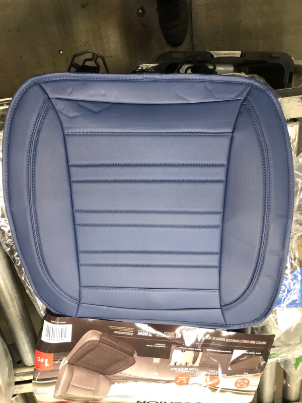 Photo 4 of ** 1 piece ** Motor Trend Blue Faux Leather 1- Car Seat Cover for Front Seats, Padded Car Seat Protector with Storage Pockets, Premium Interior Cover, Front Seat Covers for Cars Truck SUV Auto 1 Front Seat Cover Blue