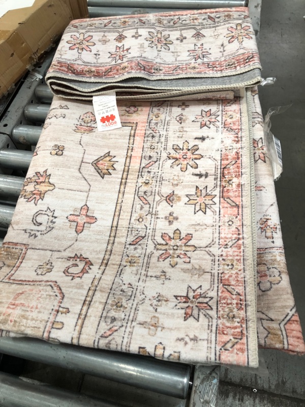 Photo 2 of Banks Beige 5 ft. x 8 ft. Machine Washable Faded Vintage Indoor Area Rug