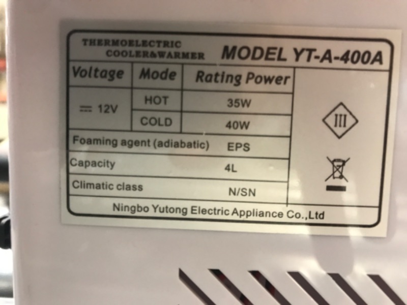 Photo 3 of **** USED ****
KOUDERA 4L Mini Portable Compact Personal Fridge Cooler and Warmer with AC DC Power, Small Refrigerator for Skincare, Breast Milk - Home and Travel- Gift - Freon-Free and Eco Friendly, White.