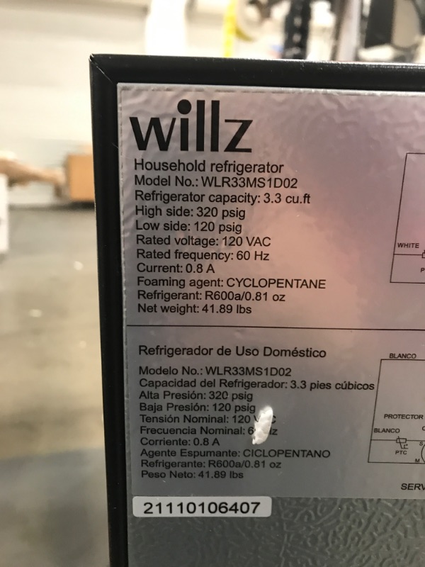 Photo 3 of **** NEW ****
Willz WLR33MS1D02 Compact Refrigerator, Single Door Fridge, Adjustable Mechanical Thermostat with Chiller, Stainless Steel Look, 3.3 Cu Ft
