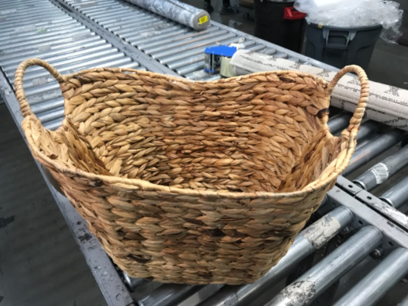 Photo 2 of Household Essentials ML-4002 Tall Water Hyacinth Wicker Basket with Handles | Natural, Brown, Natural
