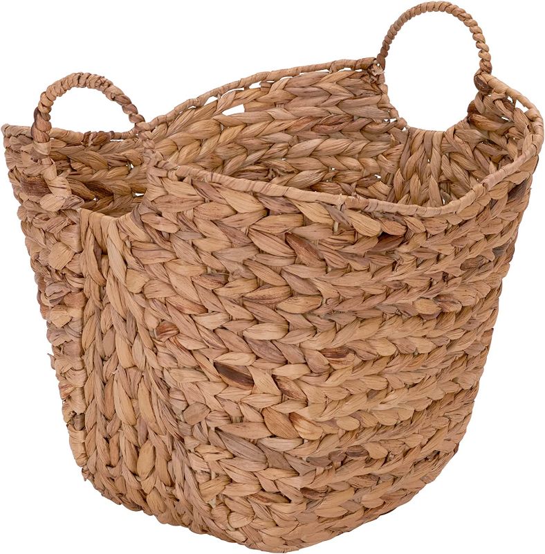 Photo 1 of Household Essentials ML-4002 Tall Water Hyacinth Wicker Basket with Handles | Natural, Brown, Natural
