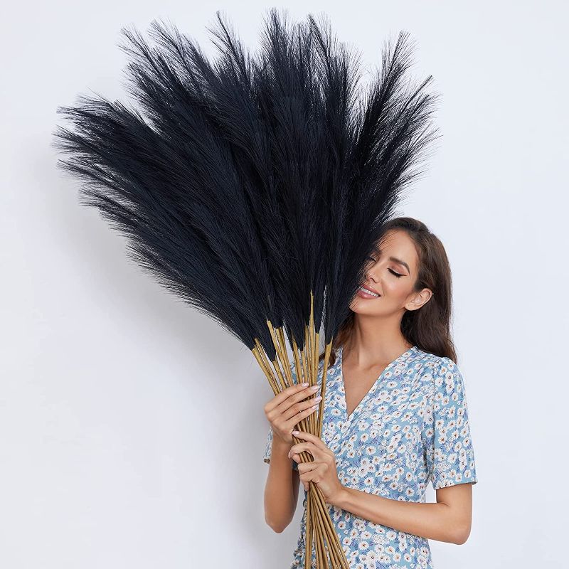 Photo 1 of 8 Pcs 45" Tall Faux Pampas Grass Large Artificial Pompous Grass Branches Fake Pompas Floral for Home Kitchen Boho Decor ?Black?
