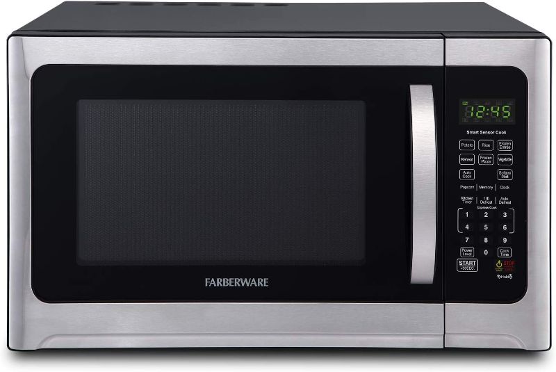 Photo 1 of Farberware Professional FMO12AHTBKE 1.2 Cu. Ft. 1100-Watt Microwave Oven With Smart Sensor Cooking and LED Lighting, Brushed Stainless Steel
