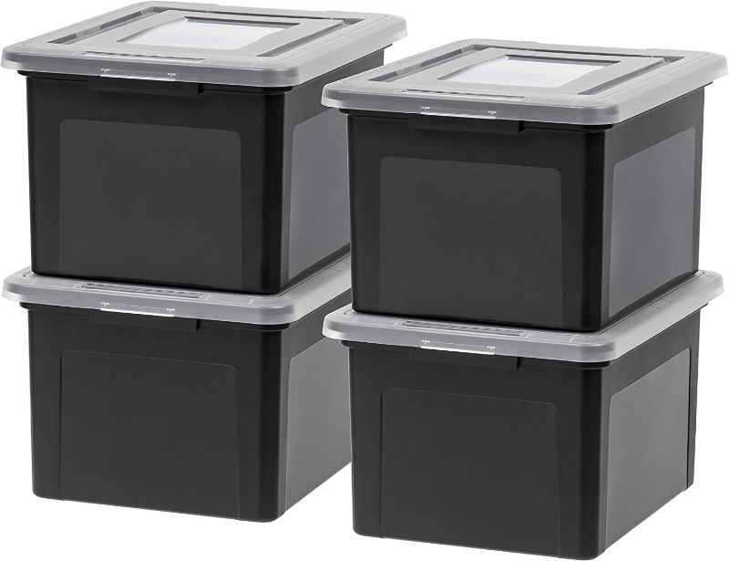 Photo 1 of **** NEW **** 
IRIS USA Letter & Legal Size Plastic Storage Bin Tote Organizing File Box with Durable and Secure Latching Lid, Stackable and Nestable, 4 Pack, Black
