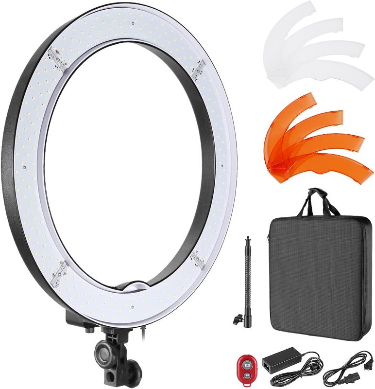 Photo 1 of **MINOR DAMAGE TO CASE* MISSING PARTS* Neewer 18-Inch Ring Light, 55W Dimmable 5500K Light with 240 LEDs Color Filter, Soft Tube and Carrying Bag for YouTube, TikTok, Selfies and Photography,...
