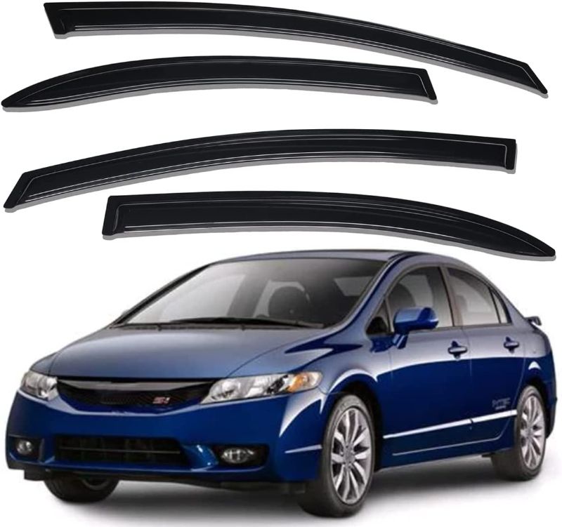 Photo 1 of **DAMAGED ** Lightronic WV94944 Tape-on Side Window Visor Deflector Rain Guard, Dark Smoke Shatterproof, 4 PCS Set for 2006-2011 Honda Civic (Sedan)
