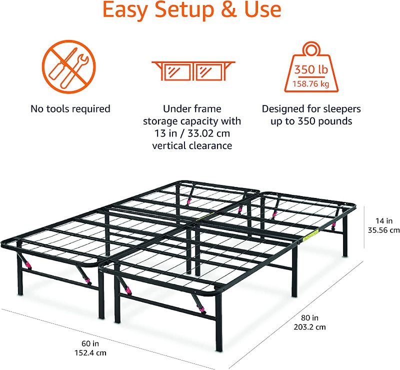 Photo 1 of 
Amazon Basics Foldable Metal Platform Bed Frame with Tool Free Setup,14 Inches High, Queen,Black
Size:Queen
Style:14-Inch