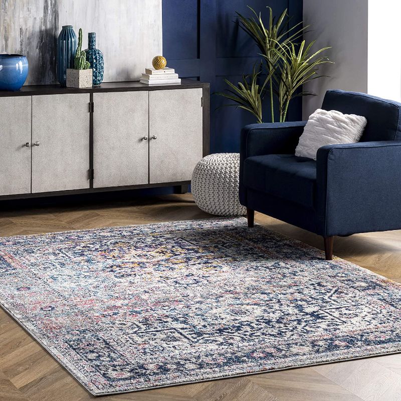 Photo 1 of nuLOOM Lilah Medallion Vintage Area Rug, 6' 7" x 9', Blue
