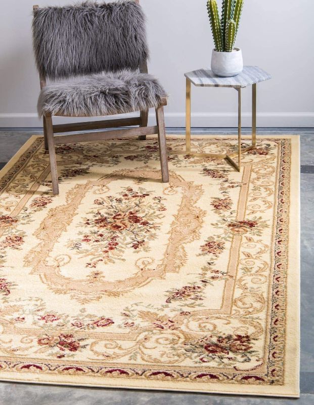 Photo 1 of Unique Loom Versailles Collection Traditional Classic Floral Motif Area Rug (4' 0 x 6' 0 Rectangular, Ivory/ Tan)
