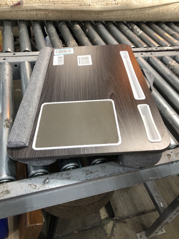 Photo 1 of DENTED CUSHION***HUANUO Lap Desk - Fits up to 17 inches Laptop Desk, Built in Wrist Pad for Notebook, MacBook, Tablet, Lap Laptop Desk with Tablet, Pen & Phone Holder (Black Woodgrain, Big)