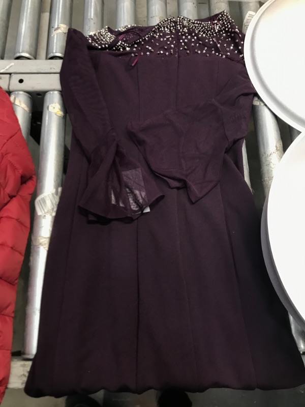 Photo 2 of Alex Evenings Women's Short Shift Dress with Embellished Illusion Detail 8 Aubergine