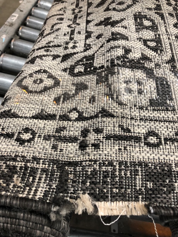 Photo 4 of  Sinjuri Medallion Textured Weave Indoor/Outdoor Gray/Black 8 ft. x 10 ft. Area-Rug, Coastal,Easy-Cleaning,HighTraffic,LivingRoom,Backyard, Non Shedding Gray/Black 8 X 10