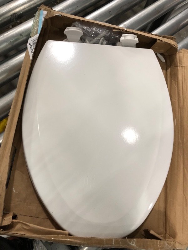 Photo 2 of Bemis 1500EC 390 Toilet Seat with Easy Clean & Change Hinges, Elongated, Durable Enameled Wood, Cotton White Cotton White 1 Pack Elongated Toilet Seat