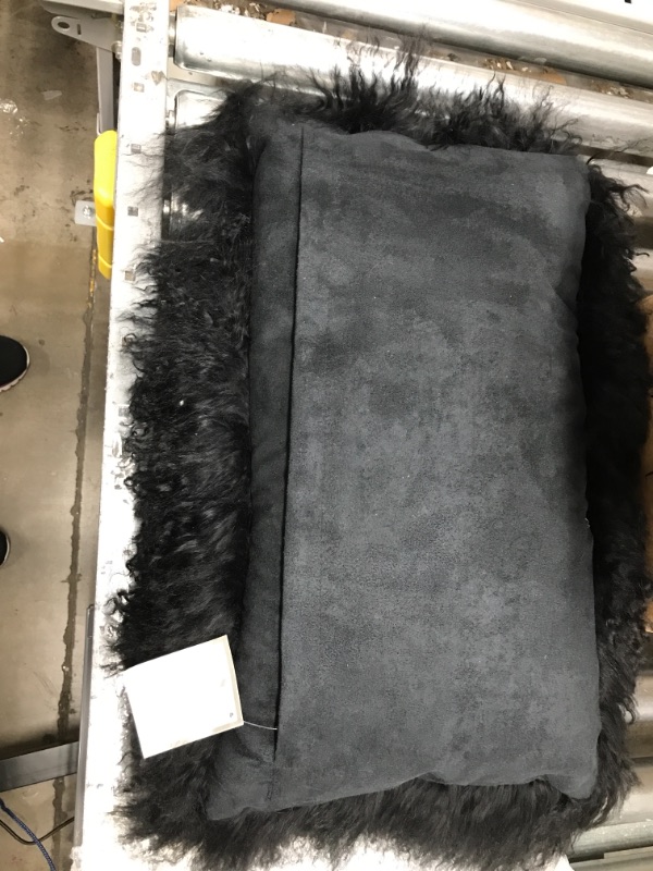 Photo 3 of 100% Wool Mongolian Lamb Fur Throw Pillow Black 12" x 20"