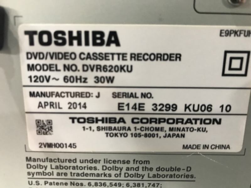 Photo 1 of Toshiba DVD/VHS Recorder (DVR620) No Tuner (Discontinued 2009 Model)