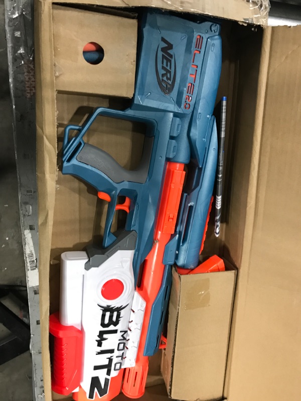 Photo 2 of NERF Elite 2.0 Motoblitz Blaster with Scope, Motorized 10-Dart Blasting, Airblitz 6 Darts, 22 Darts, Outdoor Toys for 8 Year Old Boys & Girls
