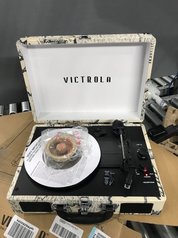 Photo 2 of Victrola Vintage 3-Speed Bluetooth Portable Suitcase Record Player with Built-in Speakers | Upgraded Turntable Audio Sound| Includes Extra Stylus | Retro Map (VSC-550BT-P4)
