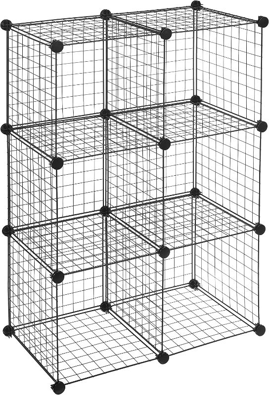 Photo 1 of Amazon Basics 6-Cube Wire Grid Storage Shelves, 14" x 14" Stackable Cubes, Black
