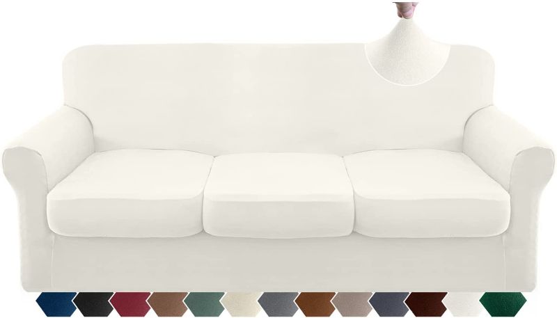 Photo 1 of Granbest 4 Piece Microfiber Stretch Couch Cover Super Soft Sofa Cover for 3 Cushion Couch Non Slip Sofa Slip Cover Furniture Protector with Individual Seat Covers Washable(Large, Creamy White)
