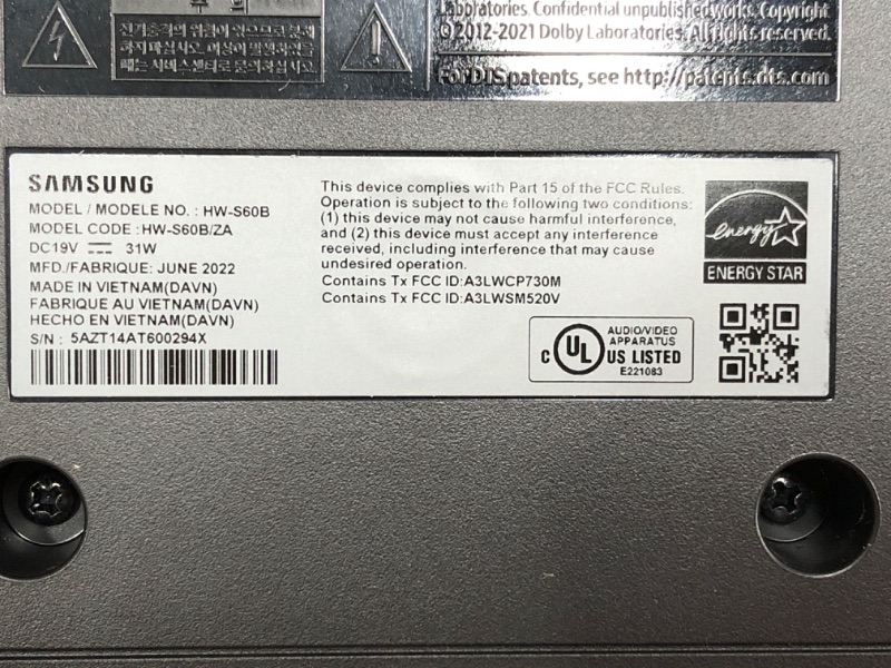 Photo 4 of SAMSUNG HW-S60B 3.1ch Soundbar w/Dolby Atmos, DTX Virtual:X Q Symphony, Adaptive Sound, Game Mode, Bluetooth Connection, 2022 HW-S60B Soundbar